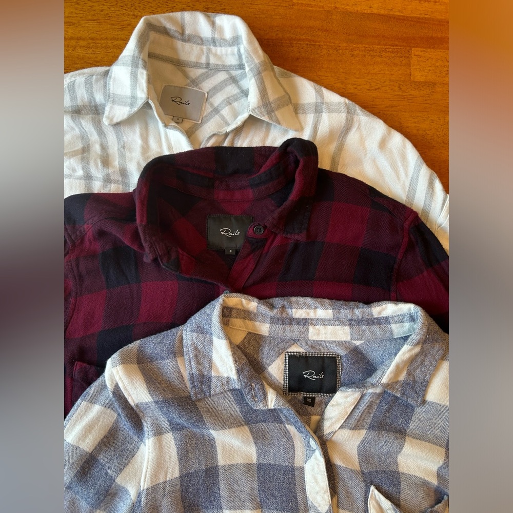 Three RAILS flannels lot XS S blue white gray red black